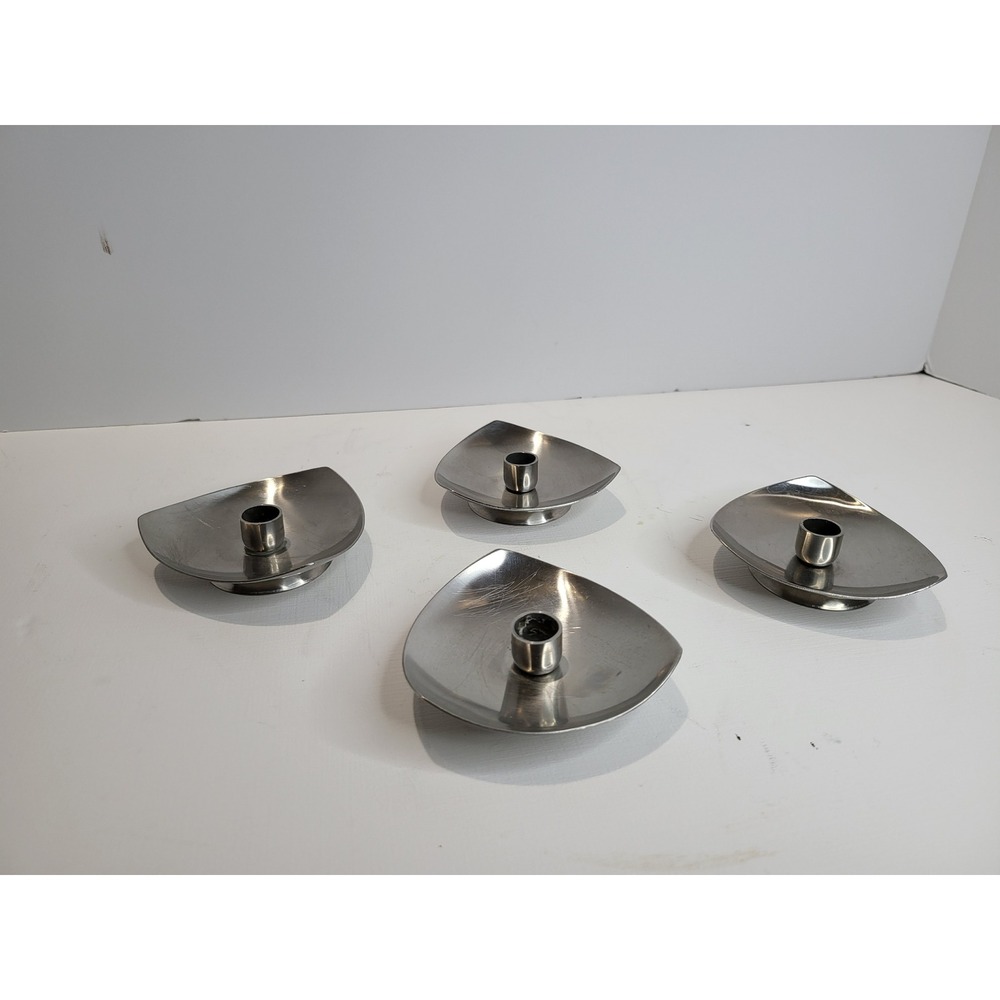Vintage MCM Stainless Steel Ritual Candle Holder & Offering Dish Set